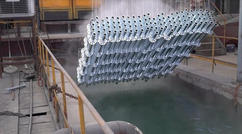 Hot-dip galvanizing process for ringlock scaffolding components at Taishenglan factory