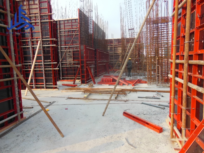 Steel frame wooden formwork construction site Steel frame wooden formwork construction site