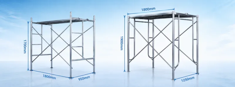 Frame scaffolding dimensions, 1800mm length with 950mm and 1250mm width options