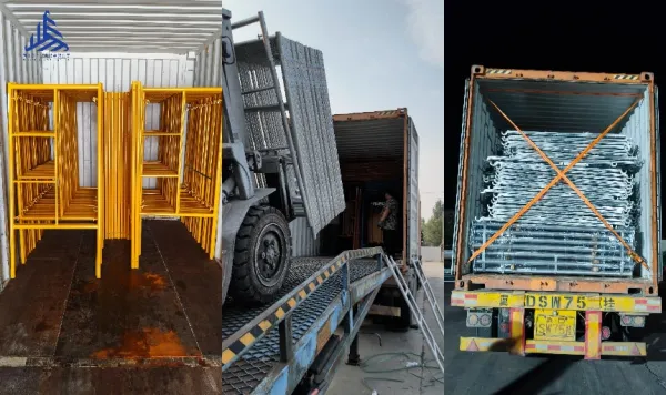 Factory loading 500 sets of pre-galvanized frame scaffolding into a 40-foot HQ container